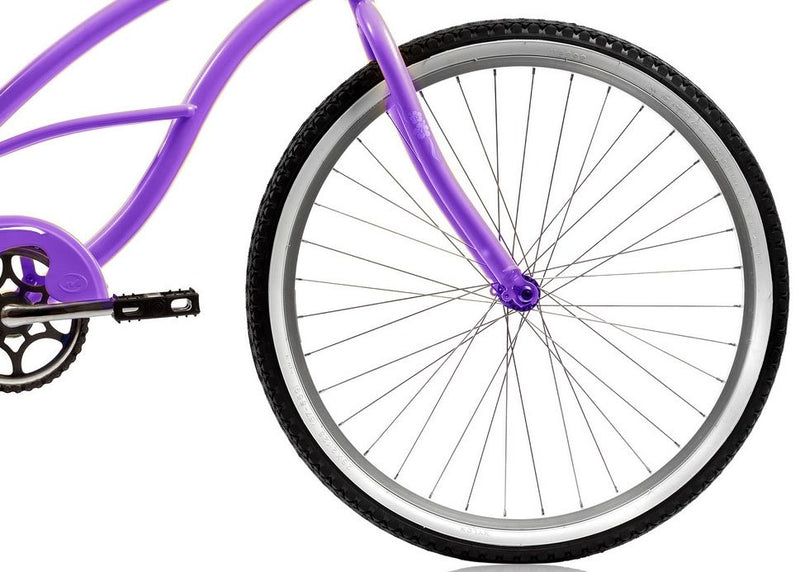26'' Micargi Women's Pantera Beach Cruiser - purple - front wheel