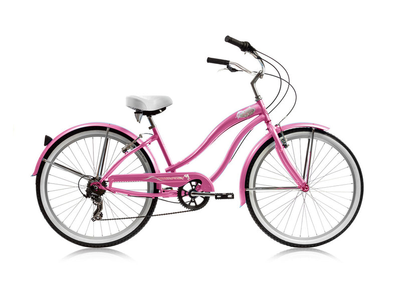 26''Micargi Women's Rover 7 Speed - pink - side of bicycle
