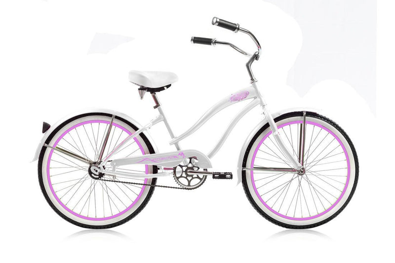 24 Inch Micargi Women Rover black with pink rims - side of bicycle