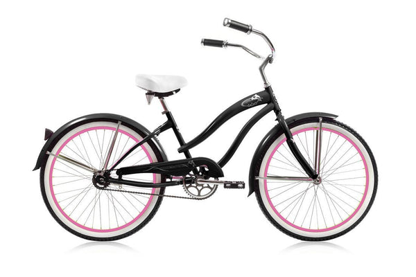 24 Inch Micargi Women Rover black with pink rims - side of bicycle