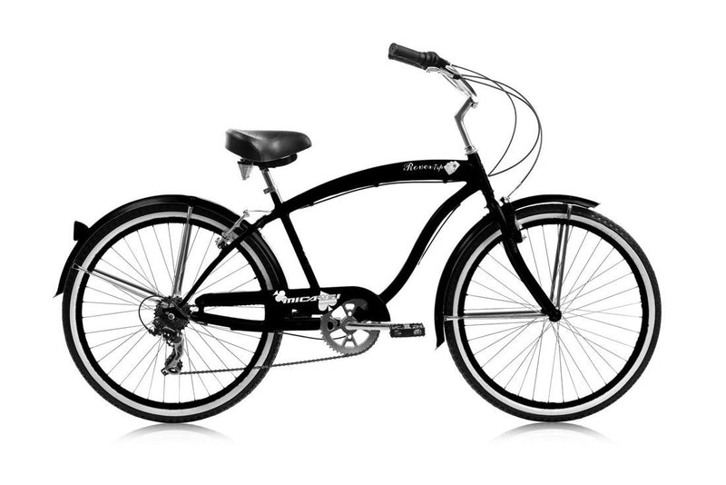 26''Micargi Men's Rover 7 Speed - matte black - side of bicycle