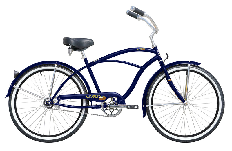 26'' Micargi Men's Tahiti Beach Cruiser - blue - side of bicycle