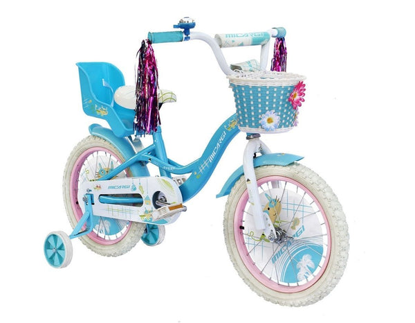 16" Micargi Girl's Avery - blue - front of bicycle