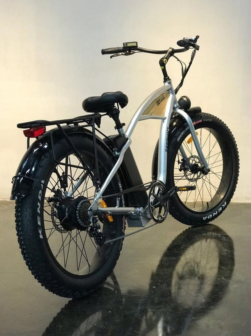T4B 500W Beach Cruiser Fatbike Fatwave High Step rear of silver bicycle