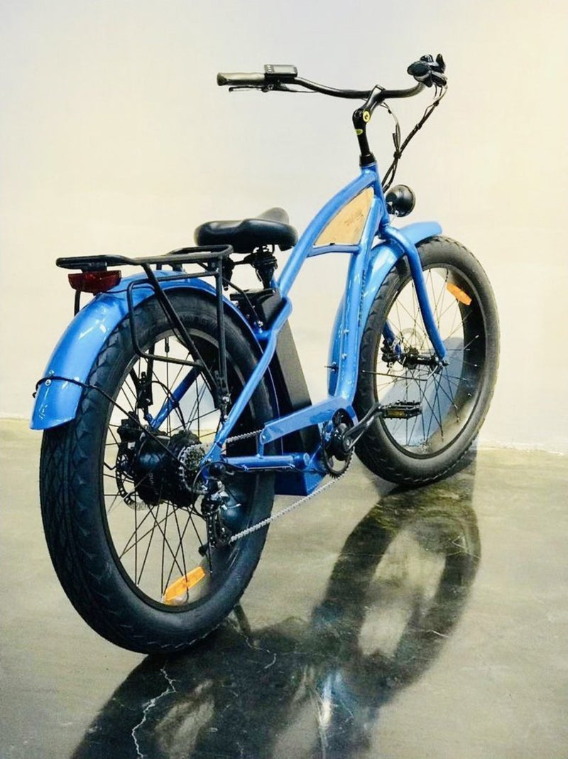 T4B 500W Beach Cruiser Fatbike Fatwave High Step rear of blue bicycle