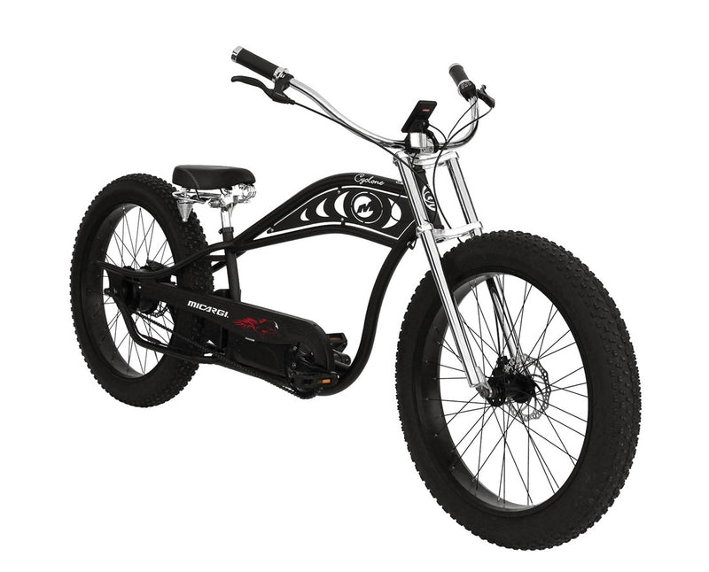 26" Micargi Cyclone 48V Electric Fat Tire Beach Cruiser - black bicycle front