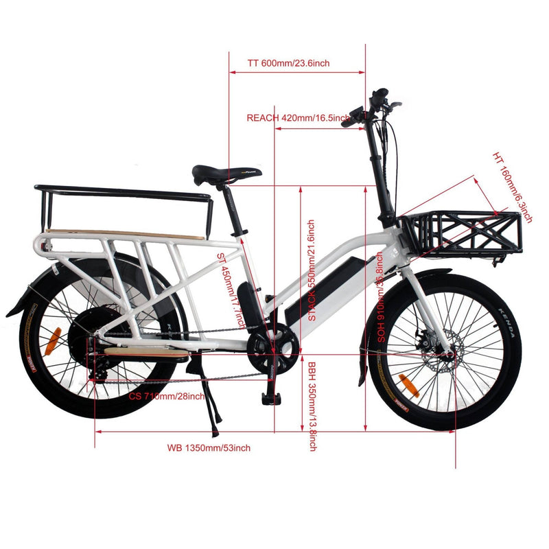 Electric Bike EUNORAU 24" 48V750W Mid Motor Electric Long Trail Cargo Bike Dimensions