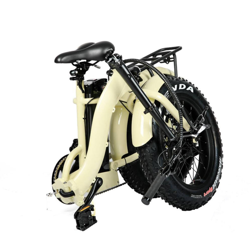 Electric Bike EUNORAU 48V500W 20" Foldable Step Thru Fat Tire Electric Bike Cream Folding Front View