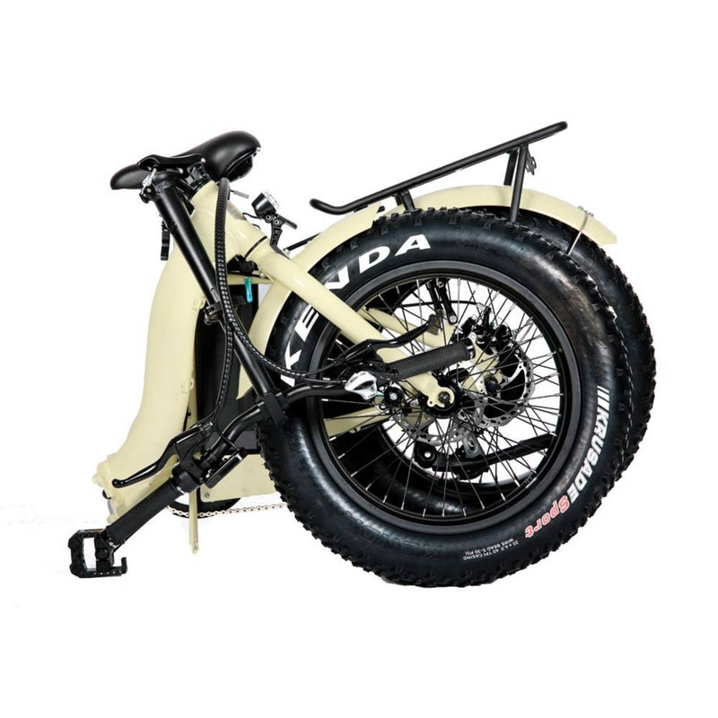 Electric Bike EUNORAU 48V500W 20" Foldable Step Thru Fat Tire Electric Bike Cream Folding Side View