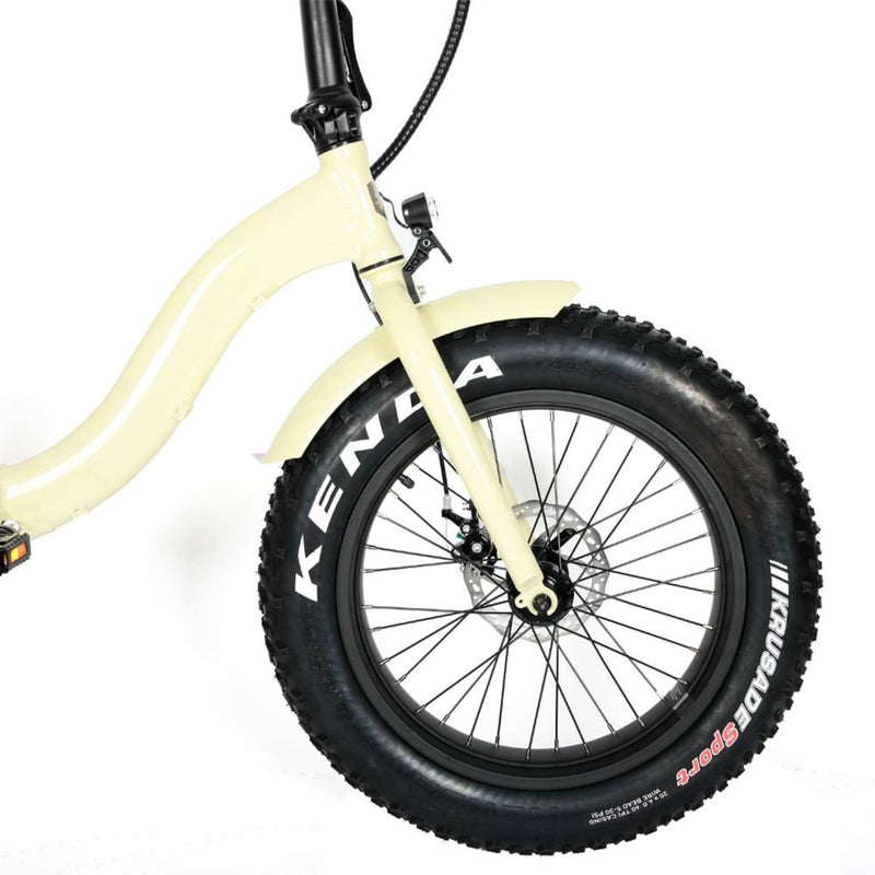 Electric Bike EUNORAU 48V500W 20" Foldable Step Thru Fat Tire Electric Bike Cream Front Fat Tire