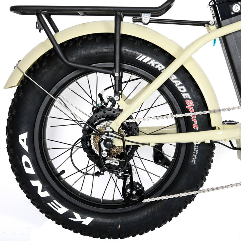 Electric Bike EUNORAU 48V500W 20" Foldable Step Thru Fat Tire Electric Bike Cream Rear Carrier