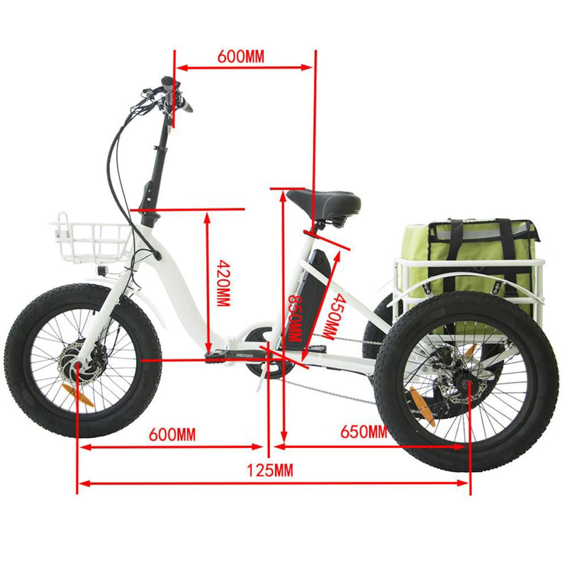 Eunorau 500W Trike 20'' Fat Tire Folding Electric Tricycle - tricycle measurements