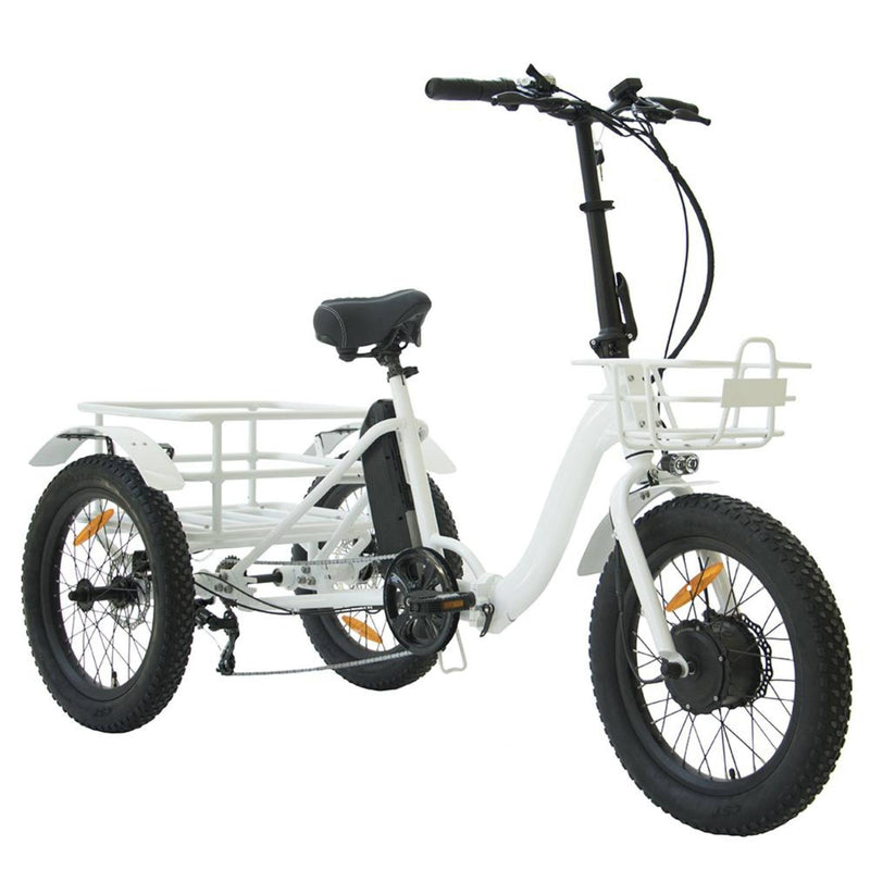 Eunorau 500W Trike 20'' Fat Tire Folding Electric Tricycle - white front