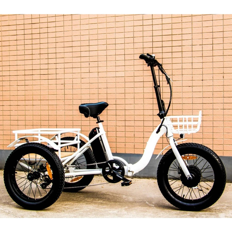 Eunorau 500W Trike 20'' Fat Tire Folding Electric Tricycle - bicycle parked next to building
