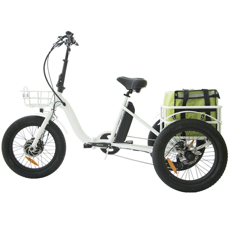 Eunorau 500W Trike 20'' Fat Tire Folding Electric Tricycle - white with basket full