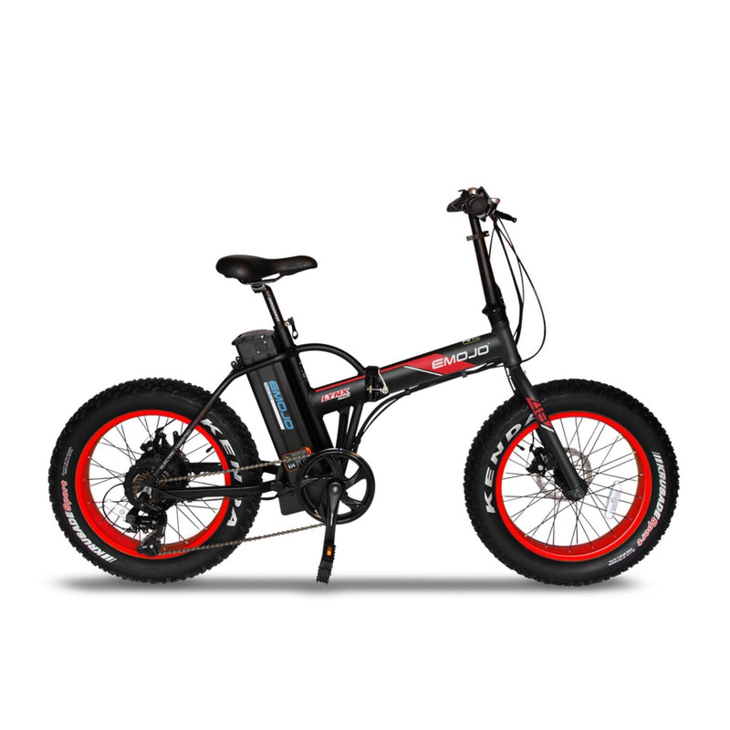 E-Mojo 500W Lynx PRO Fat Tire Folding red rims bicycle side