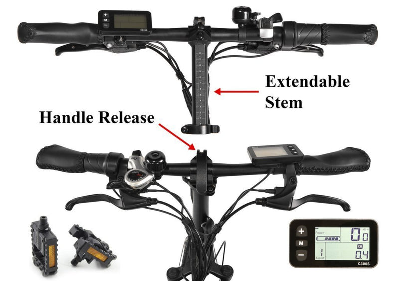 T4B 500W Fat Black 2-Way Fat Tire Folding adjustable handlebars