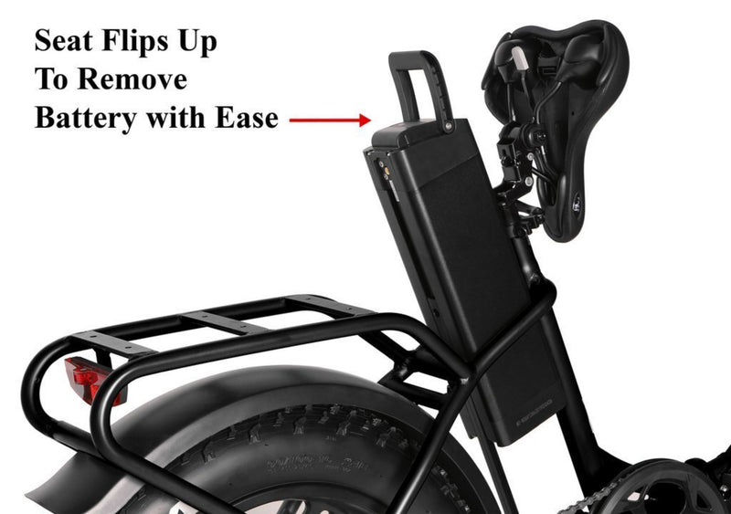T4B 500W Fat Black 2-Way Fat Tire Folding battery inserted into frame