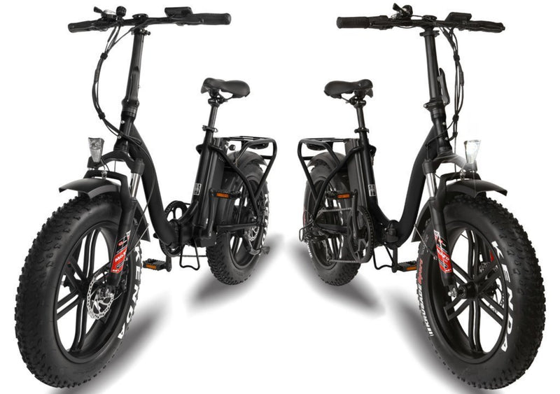T4B 500W Fat Black 2-Way Fat Tire Folding two bicycles side by side