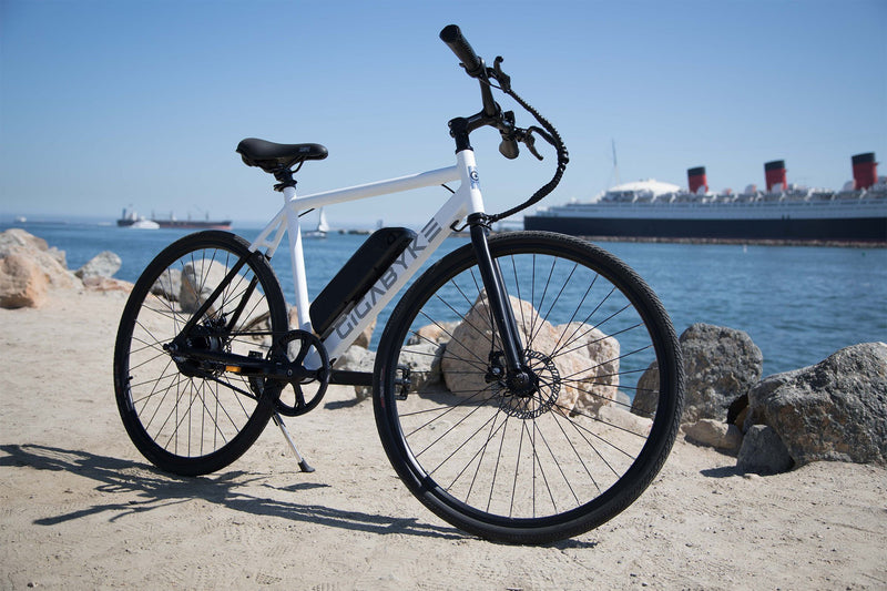 Electric Bike GigaByke Swift White In Front of Ocean