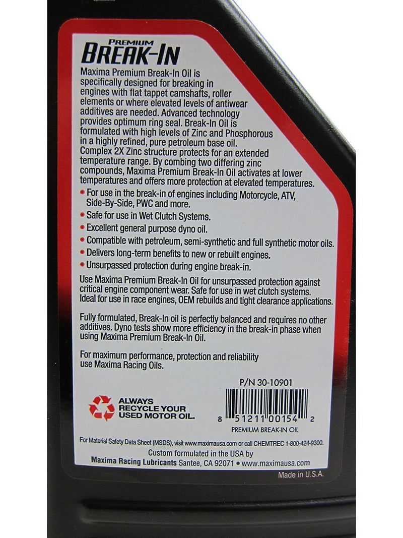 Maxima Scooter Premium 4-Stroke Petrolium 10w30 Break-In Oil 1 Liter - back close up