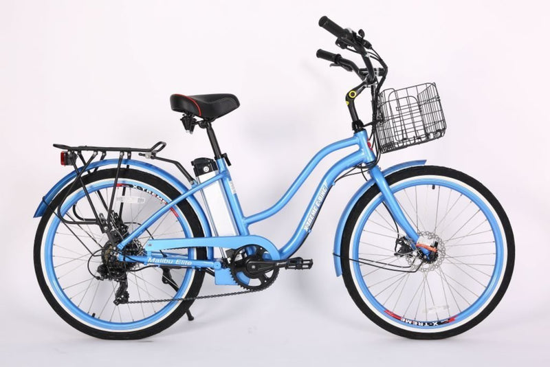 X-Treme 300W Malibu Electric Cruiser - blue bicycle side