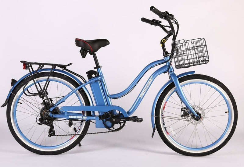 X-Treme 350W Malibu Elite Max Beach Cruiser blue bicycle side