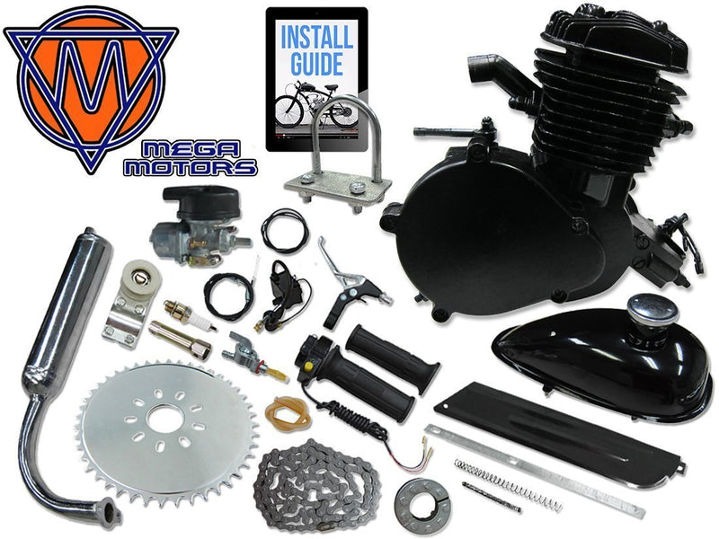 66/80cc Mega Motors Black Bicycle Engine Kit- 2 Stroke - engine with parts