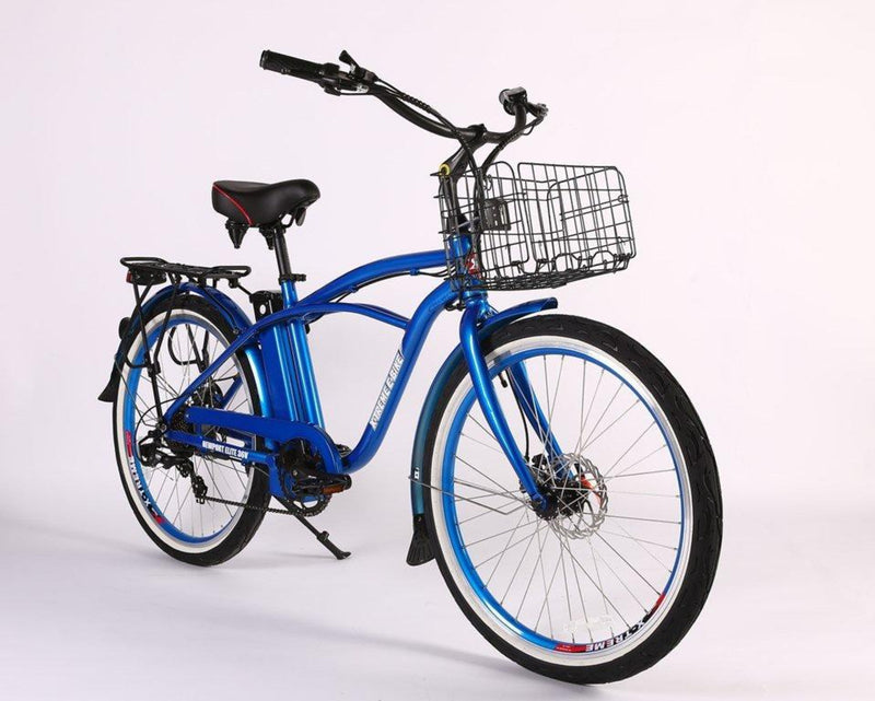 X-Treme 350W Newport Elite Max Electric Beach Cruiser - blue bicycle front