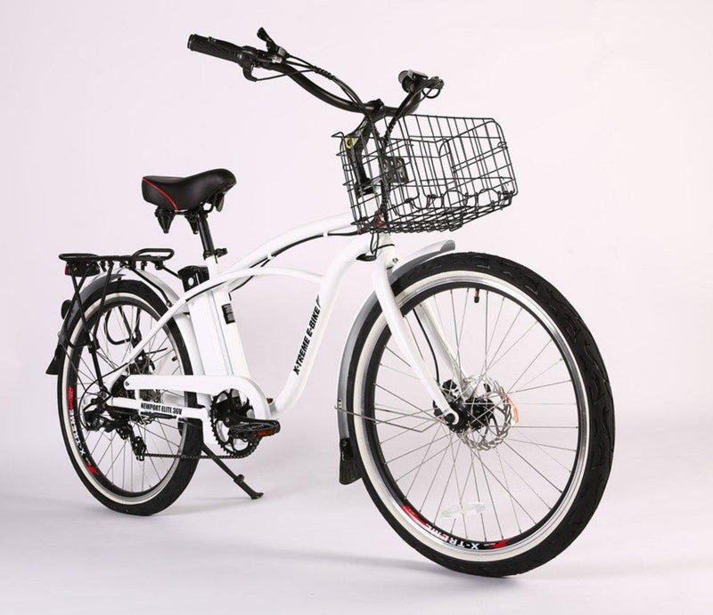X-Treme 350W Newport Elite Max Electric Beach Cruiser - white bicycle front