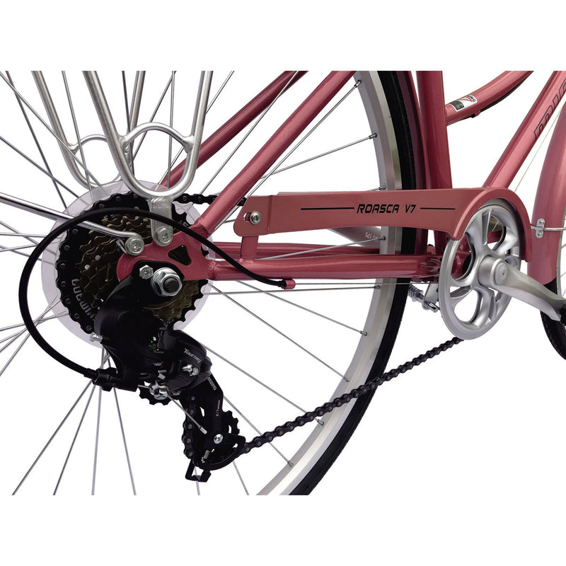 26" Micargi Women's Roasca V7 City Bike (390mm) - rose gold - rear wheel with derailer