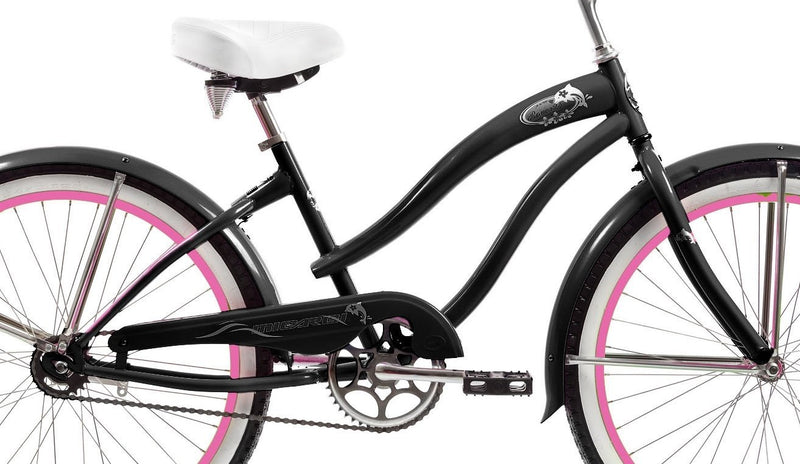 24 Inch Micargi Women Rover black with pink rims - side of bicycle