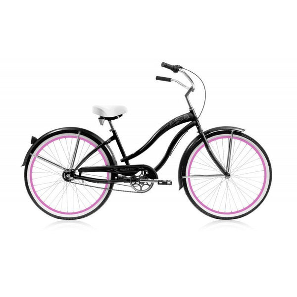 26" Micargi Women's Rover NX3 black with pink wrims - side of bicycle
