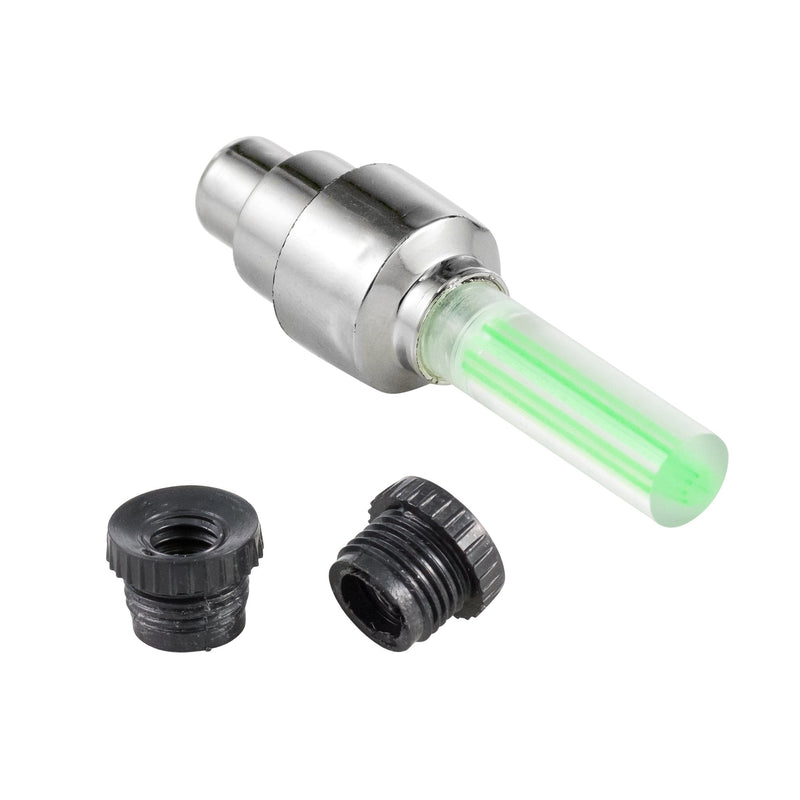 Motorized Bicycle Valve Stem LED Light - green close up